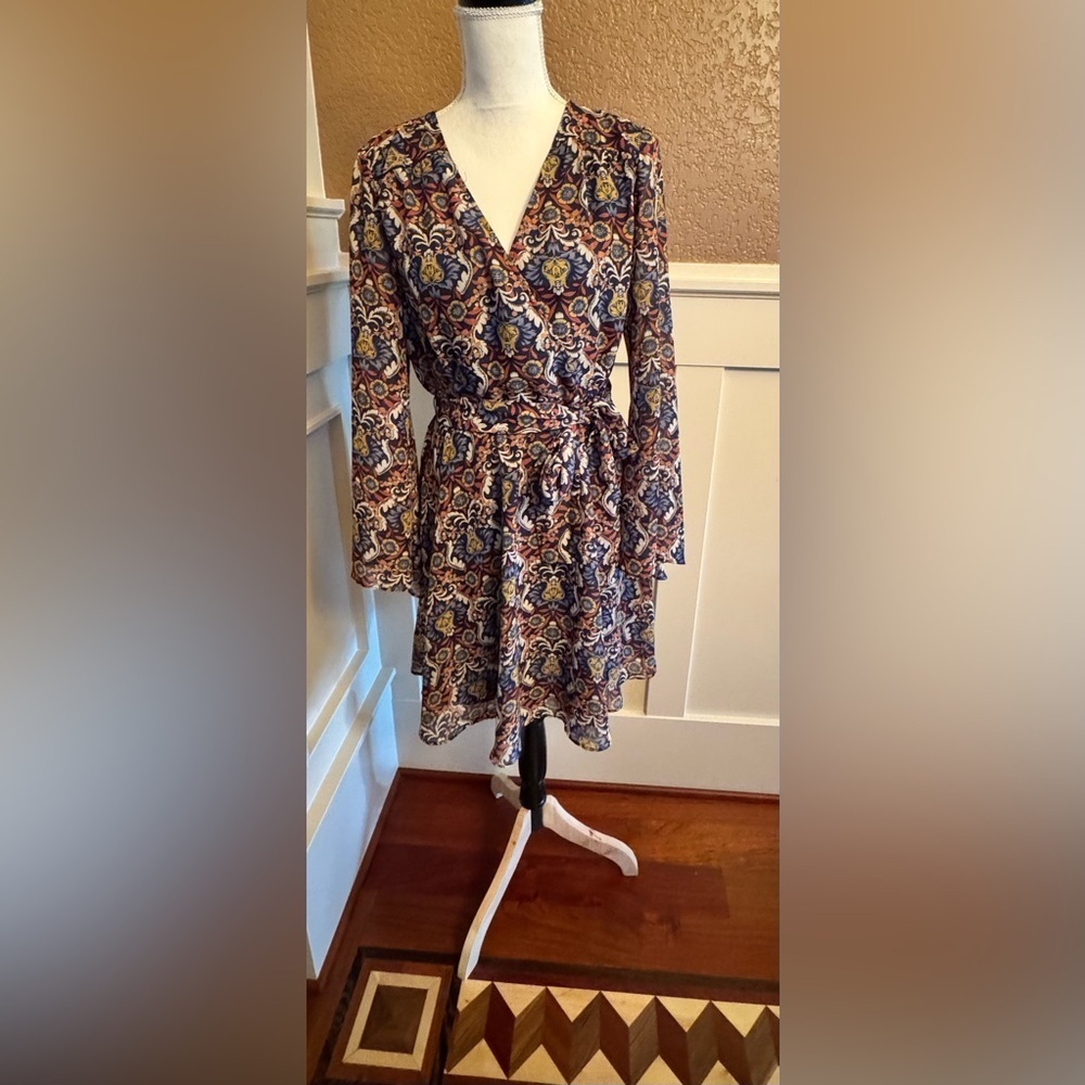 Beige by eci Multicolor Floral Patterned Long Sleeve Dress